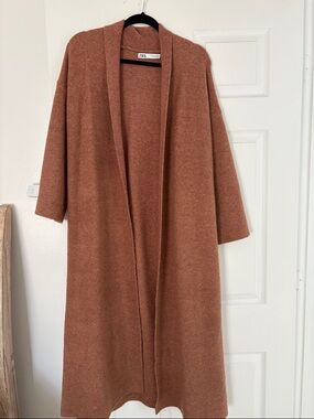 Zara Burnt Orange Open-Front Long Cardigan